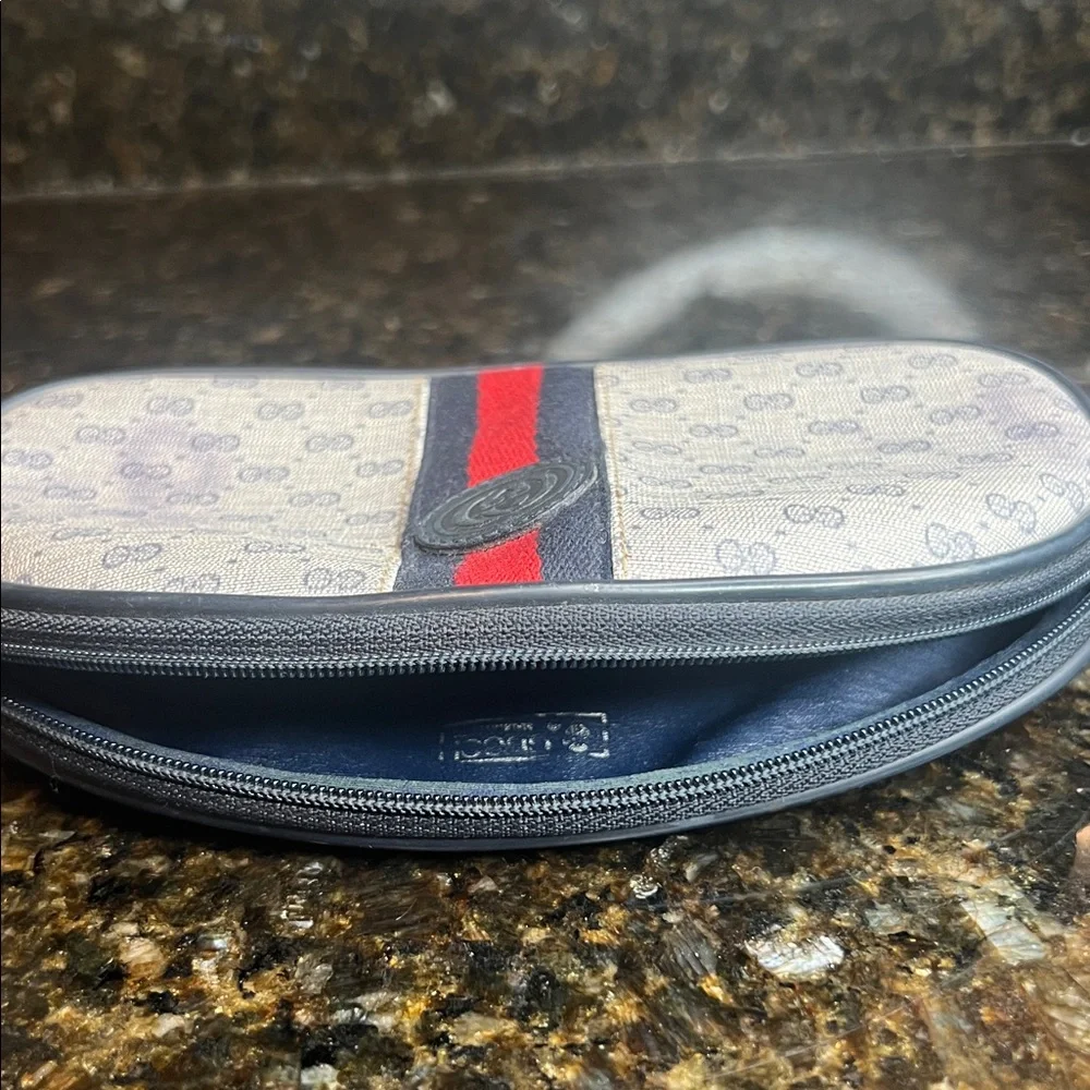 Gucci Vintage 70's Gucci Monogram GG Blue Coated Canvas Cosmetic Pouch